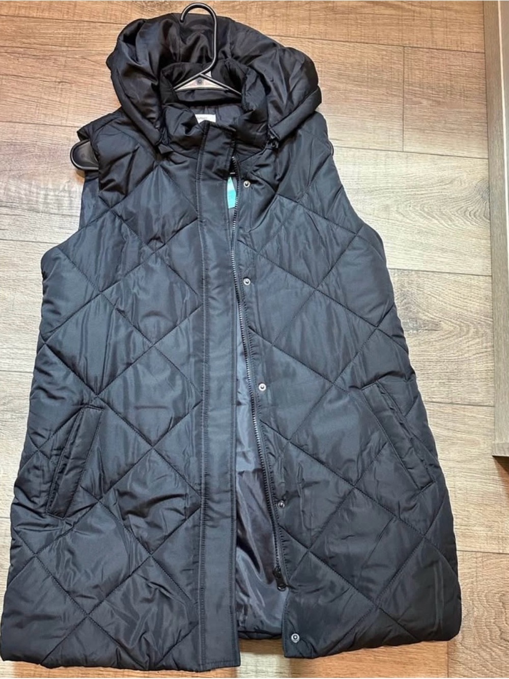 Maurices Long Black Quilted Hooded Puffer Vest